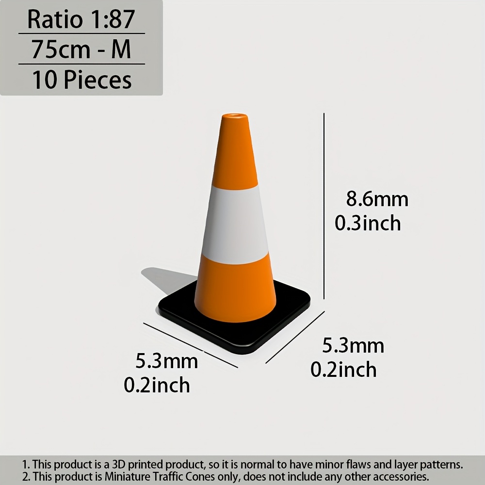 Image of Miniature Plastic Traffic Cones - Multi-scale 1:24 To 1:87 For Model Railroads, & Architectural Displays - Durable Mini Cones With Realistic Detailing (3p/5p/10p Per Pack)