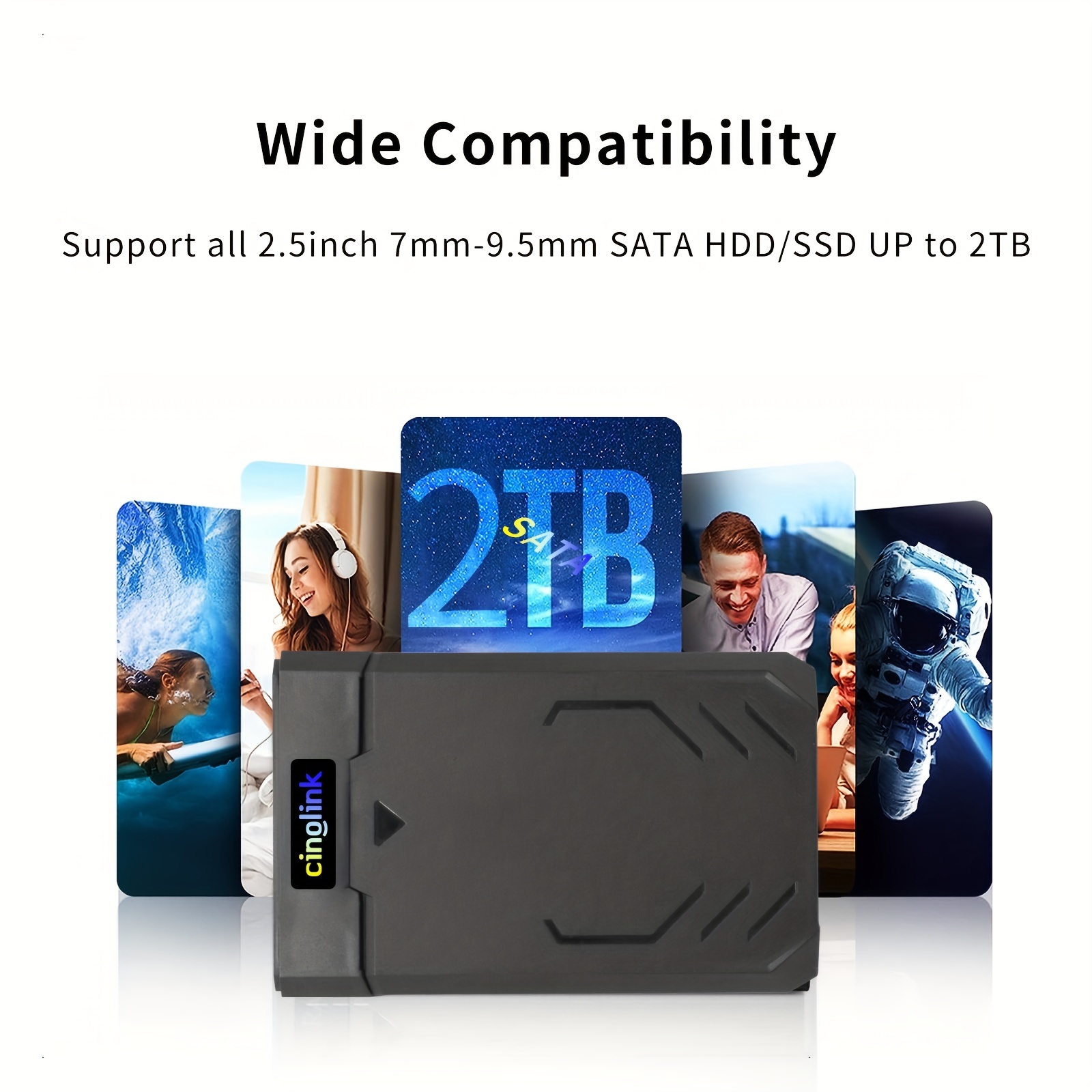 USB 3.0 to SSD SATA HDD Enclosure,Hard Drive Enclosure USB 3.0 to SATA III  for 2.5 Inch SSD & HDD 9.5mm 7mm External Hard Drive Enclosure,Tool Free Ex