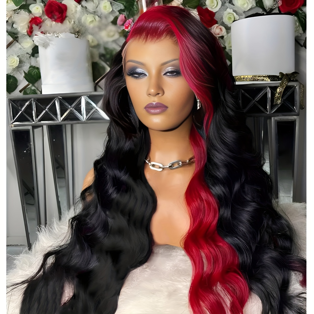 28 burgundy stripe black wig body wave lace front wigs 200  display picture 2