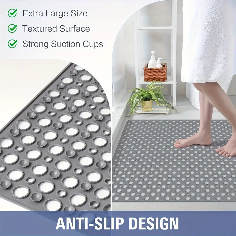 large non slip shower mat round hole design with drainage holes and strong suction cups for grip machine washable bathroom tpe safety pad suitable for showers hotel bathrooms toilets bathtubs Product details 8