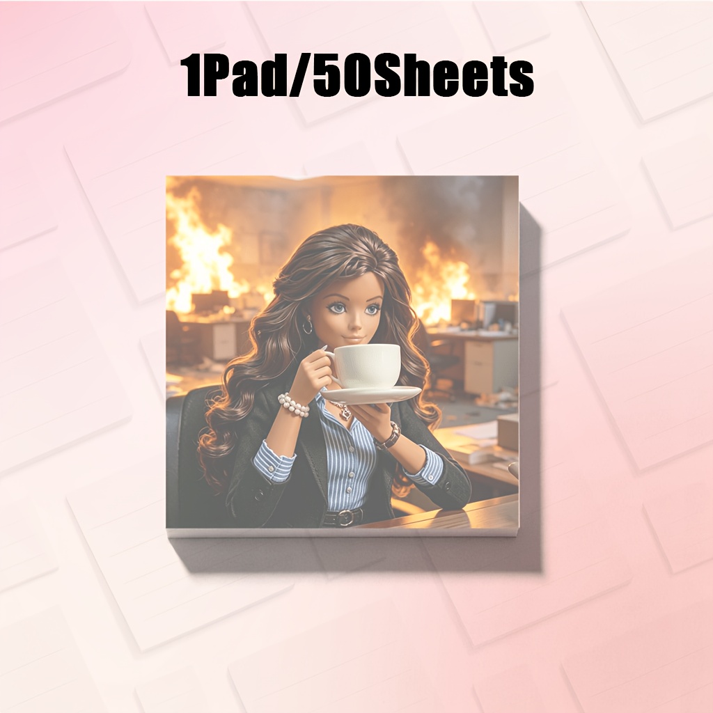 TEMU 50/100 Sheets 7.5cm Square Creative Notepad, Funny Brown Hair Doll Sticky Notes, Emotional Meme Stationery, Humorous Desktop Decor, Lovely Gifts