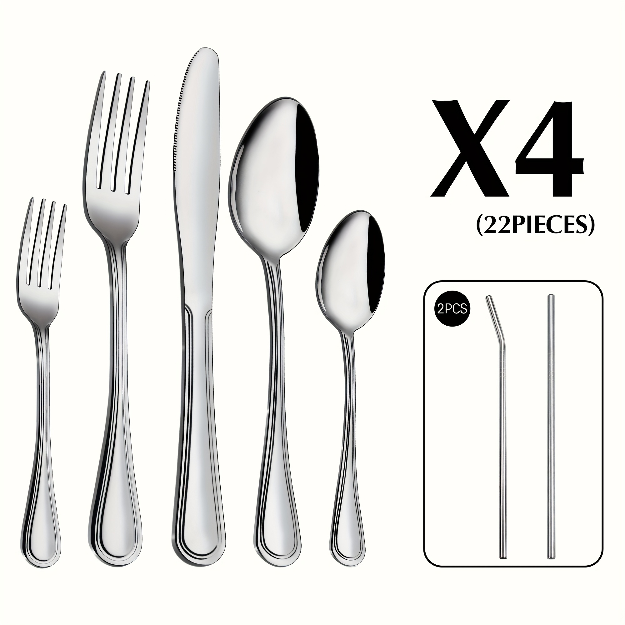 TEMU Ensemble de couverts 22 pièces, convient pour 4 personnes, ensemble de vaisselle de haute qualité en acier inoxydable, comprenant des couteaux,