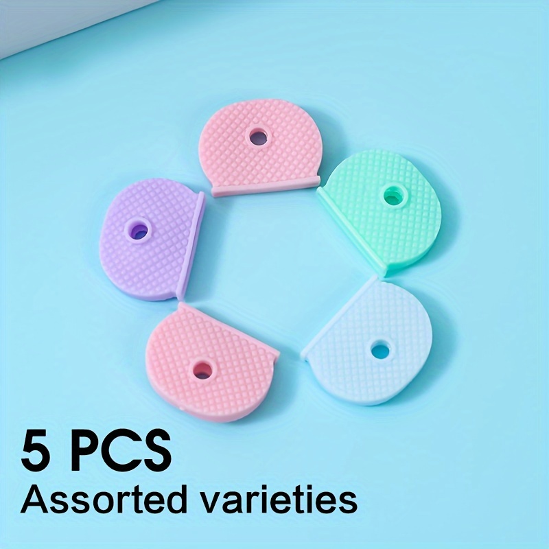5pcs/10pcs/15pcs/20pcs Colored Silicone Elastic Keycase Wholesale Pvc Waterproof Keycap Pendant Identification Classification Protection Set Keyring Color Random