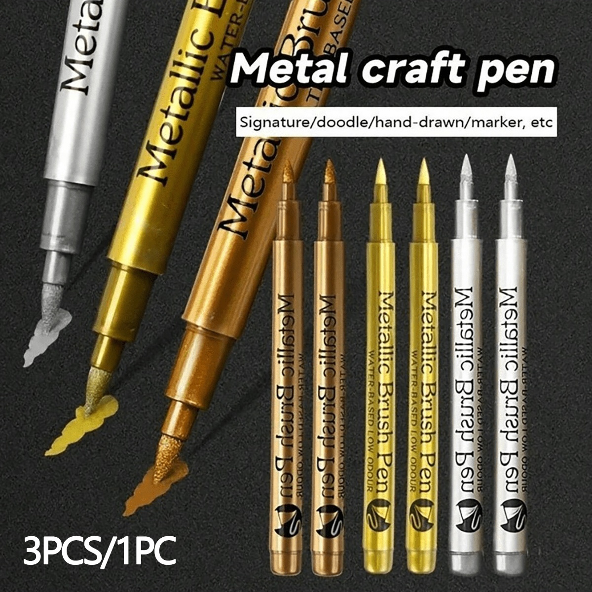 3pcs 1pc metallic color marker pens set of 3 golden silvery and copper permanent water based marker pens for scrapbooking and   vibrant colors and smooth application school stationery gift