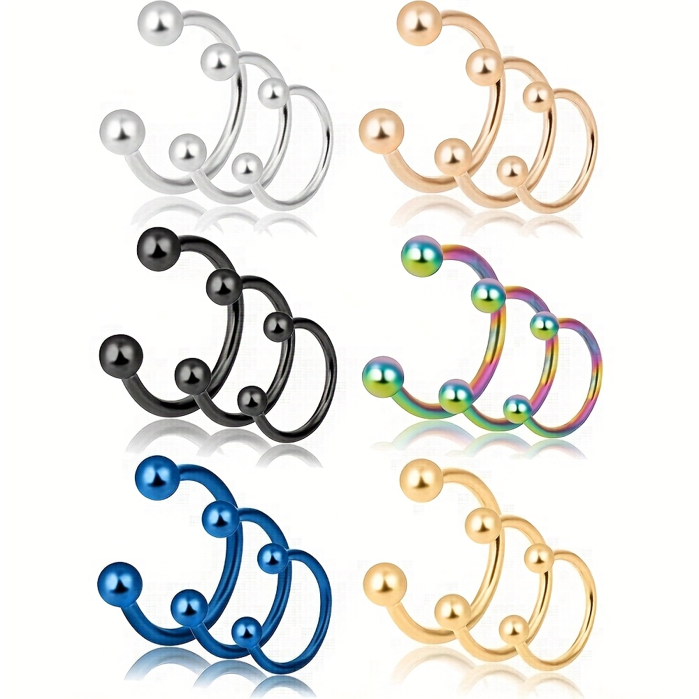 TEMU 18pcs Colorful Nose Rings Set, Stainless Steel Horseshoe Rings Nose Septum Rings Piercing, Earring Eyebrow Tragus Lip Rings Daith Helix Piercing Jewelry For Women Men, 8mm 10mm 12mm