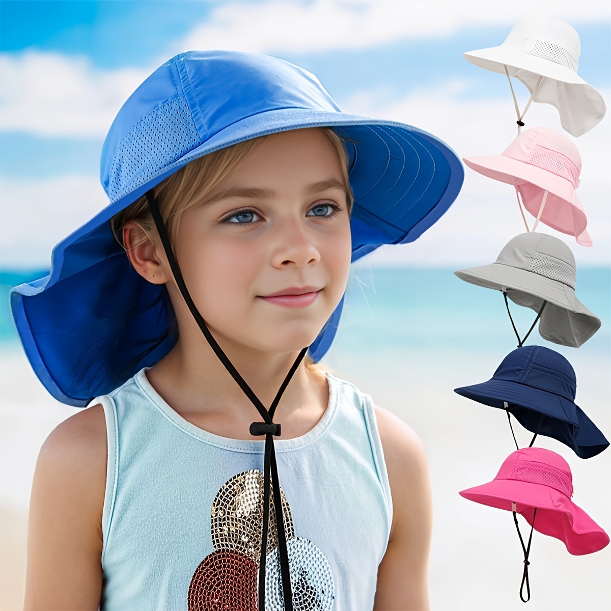 

Cute Trendy Versatile Cool Panama Hat For Girls, Extra Wide Brim Sun Protection Fisherman Hat, Solid Color Breathable Bucket Hat With Strap For Beach Party Outdoor Sports