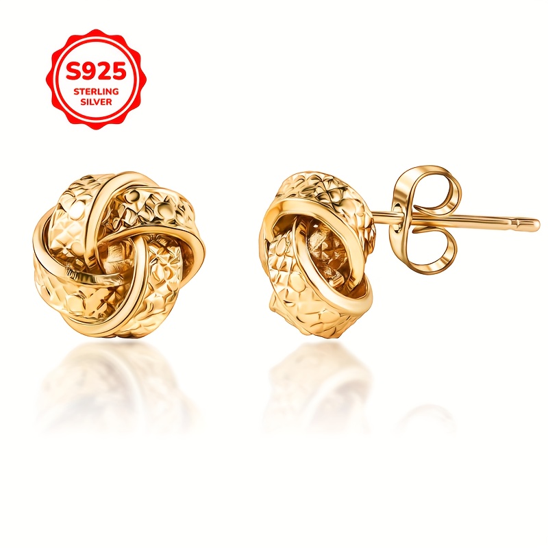 

Vintage Elegant 925 Sterling Silver Woven Love Knot Earrings, 18k Gold Plated, Hypoallergenic Gift For Women, 2.8g