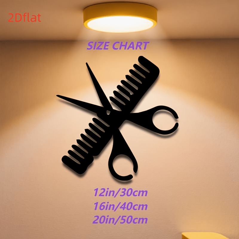 TEMU 2d Flat 1pc Black Acrylic Hair Tool Wall Decor - Scissors And Comb Design With Comb-filled Hairbrush, Horizontal Wall Hanging Decoration For