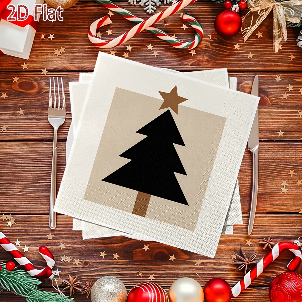 TEMU Serviettes de table jetables plates 2D, 20 pièces, 2 épaisseurs pour une durabilité supplémentaire, arbre noir avec décoration d' marron,