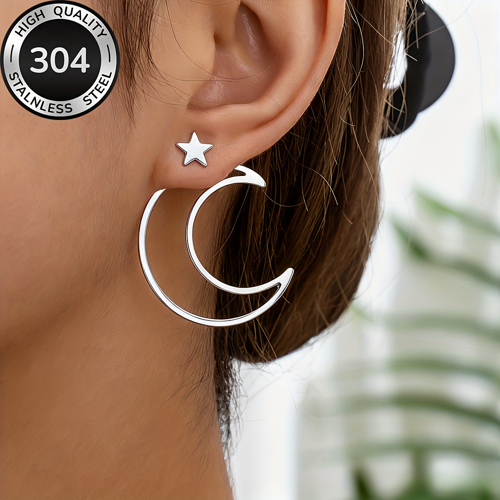 TEMU High-quality Stainless Steel Hypoallergenic Earrings, Anti-fading, Simple And Elegant, Fashionable Women's Earrings And Jewelry Accessories