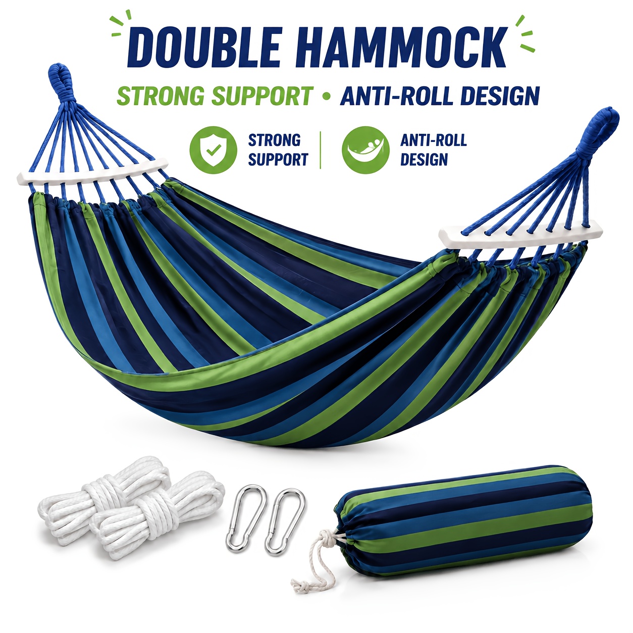 TEMU Double Wide Portable Canvas Hammock, Suitable For Indoor And Outdoor Use, Soft And Durable Fabric, Ideal For Courtyards, Gardens, Camping Trips,