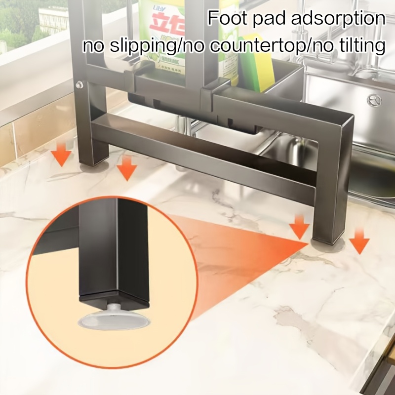   adjustable over the sink dish drying rack 2 tier space saving kitchen organizer with multifunctional baskets durable plastic carbon steel construction black over sink storage sleek black rack innovative design Product details 6