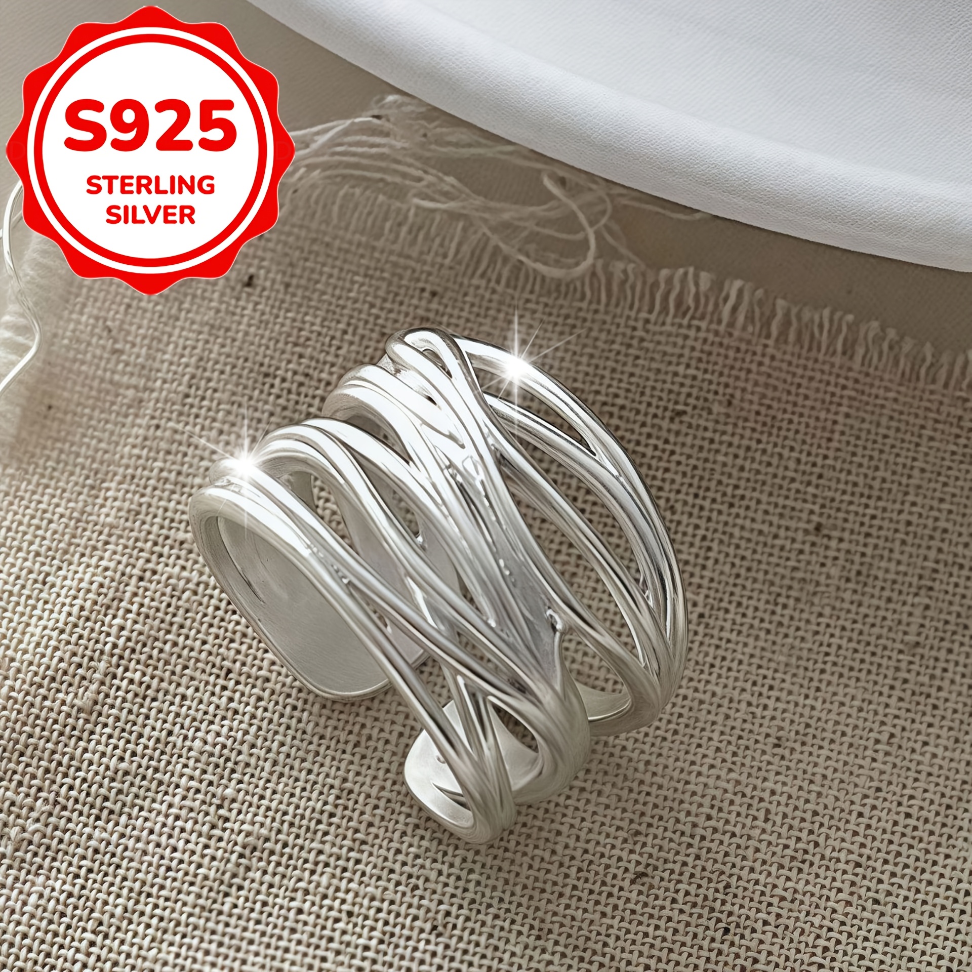 Women's S925 Silver Geometric Line Cross Entanglement Ring