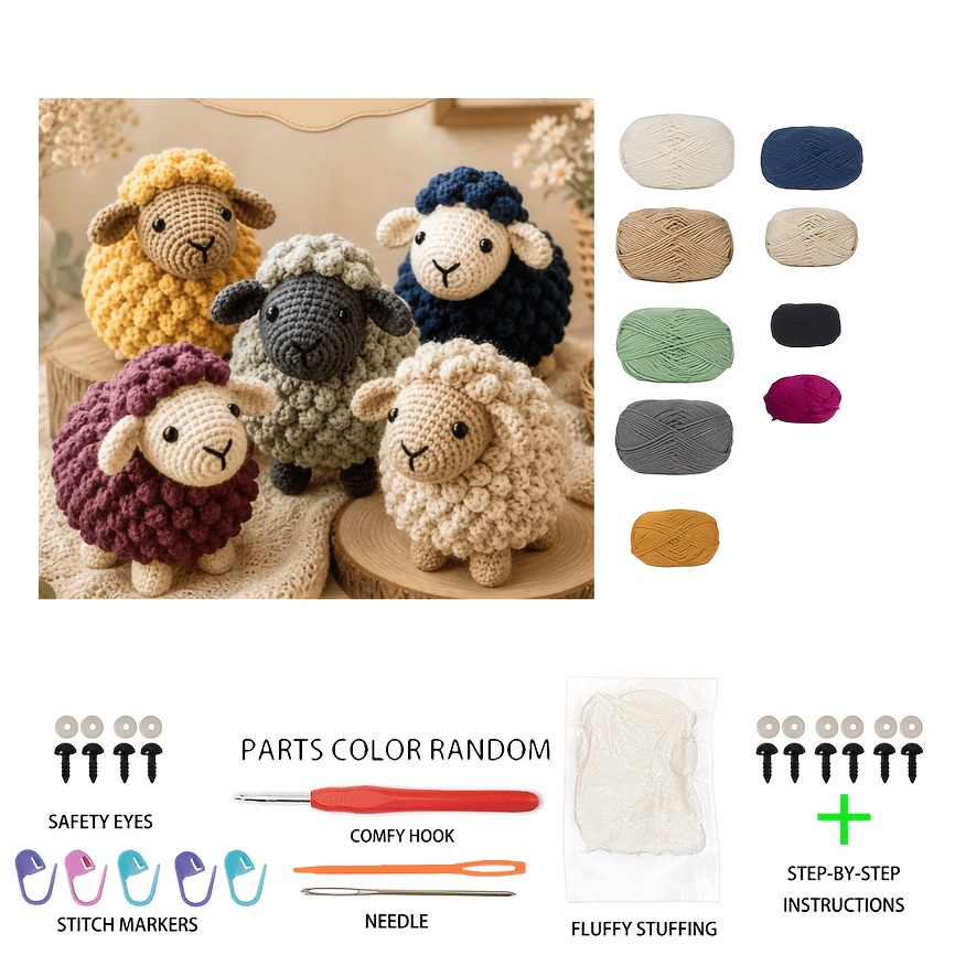TEMU 1 Set, Cute Sheep And Companion Crochet Kit, Beginner Crochet Kit - Amigurumi Adult Knitting Handmade - Creative Crochet Kit - Includes All