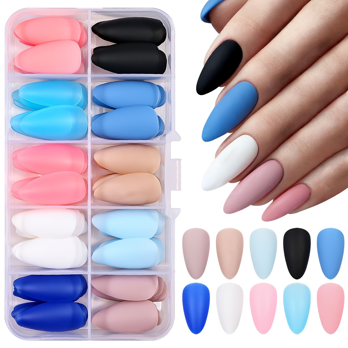 E-shop 240 Stück Solide Matte Mandelformige Aufdrück-Nägel Wiederverwendbare Nagelzubehör, Geeignet für Damen Dates, Tägliche Pendler-Outfits,