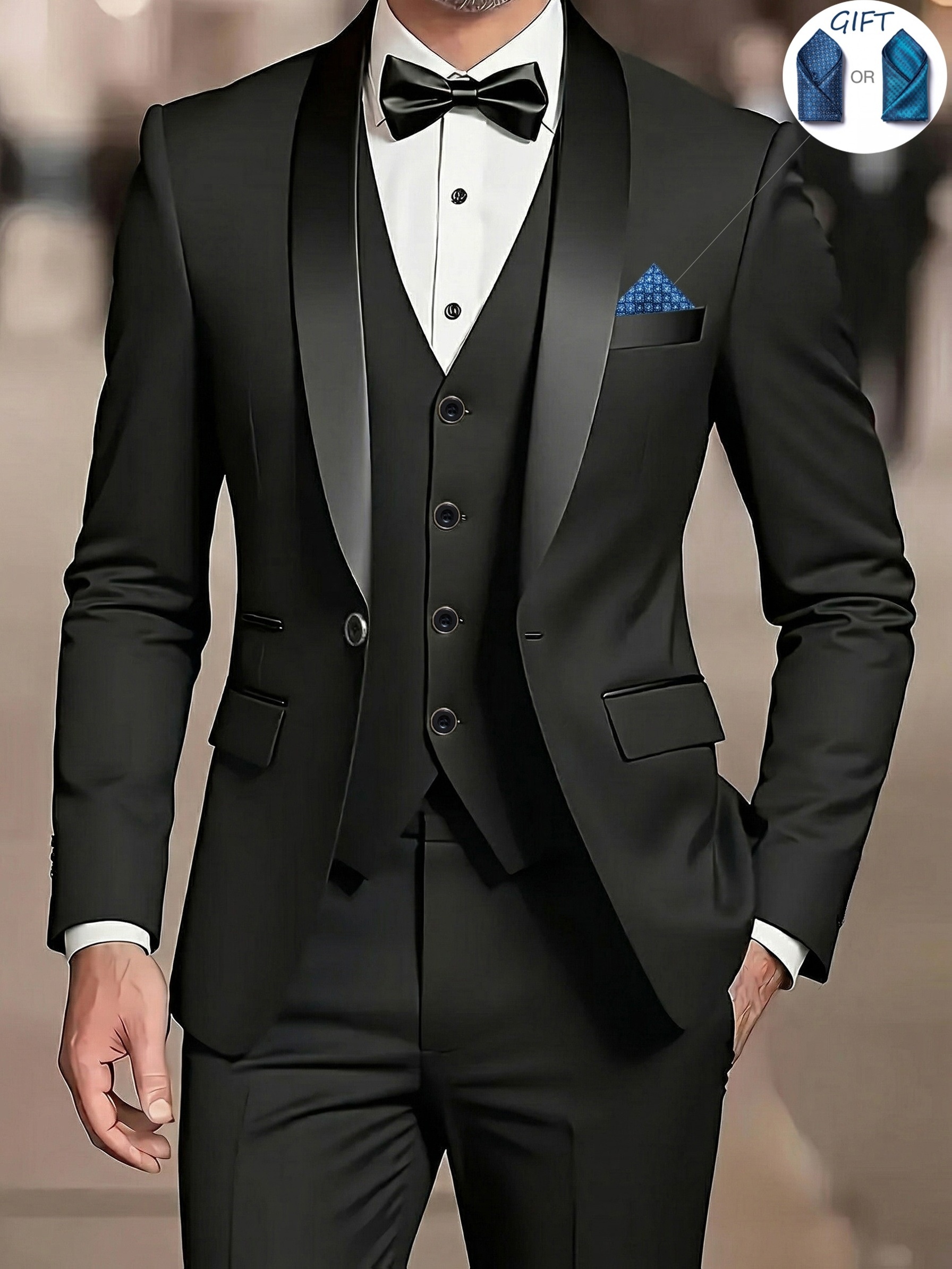 Ensemble costume élégant 3 pièces pour homme - Costume et pantalon coupe ajustée pour mariages et occasions formelles, convient pour réunions de bureau et événements élégants, tenue de cérémonie | Costume coupe ajustée | Costume de mariage durable. Inclut un mouchoir de poche à motif aléatoire.