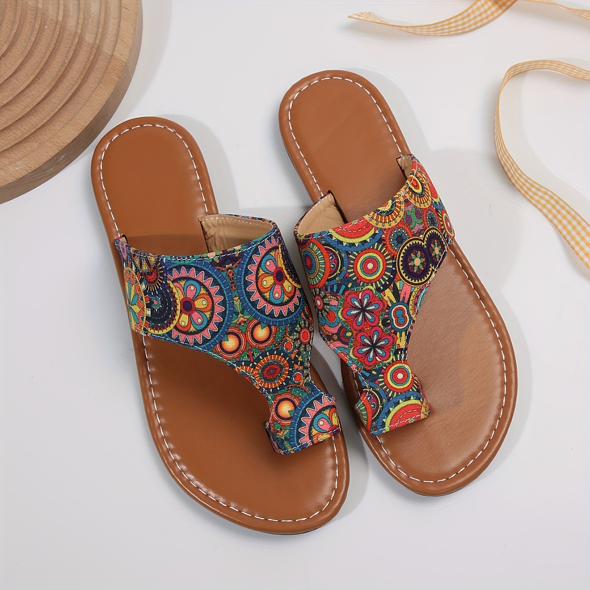 womens flower pattern slide sandals casual loop toe summer shoes lightweight slip on slide sandals details 4