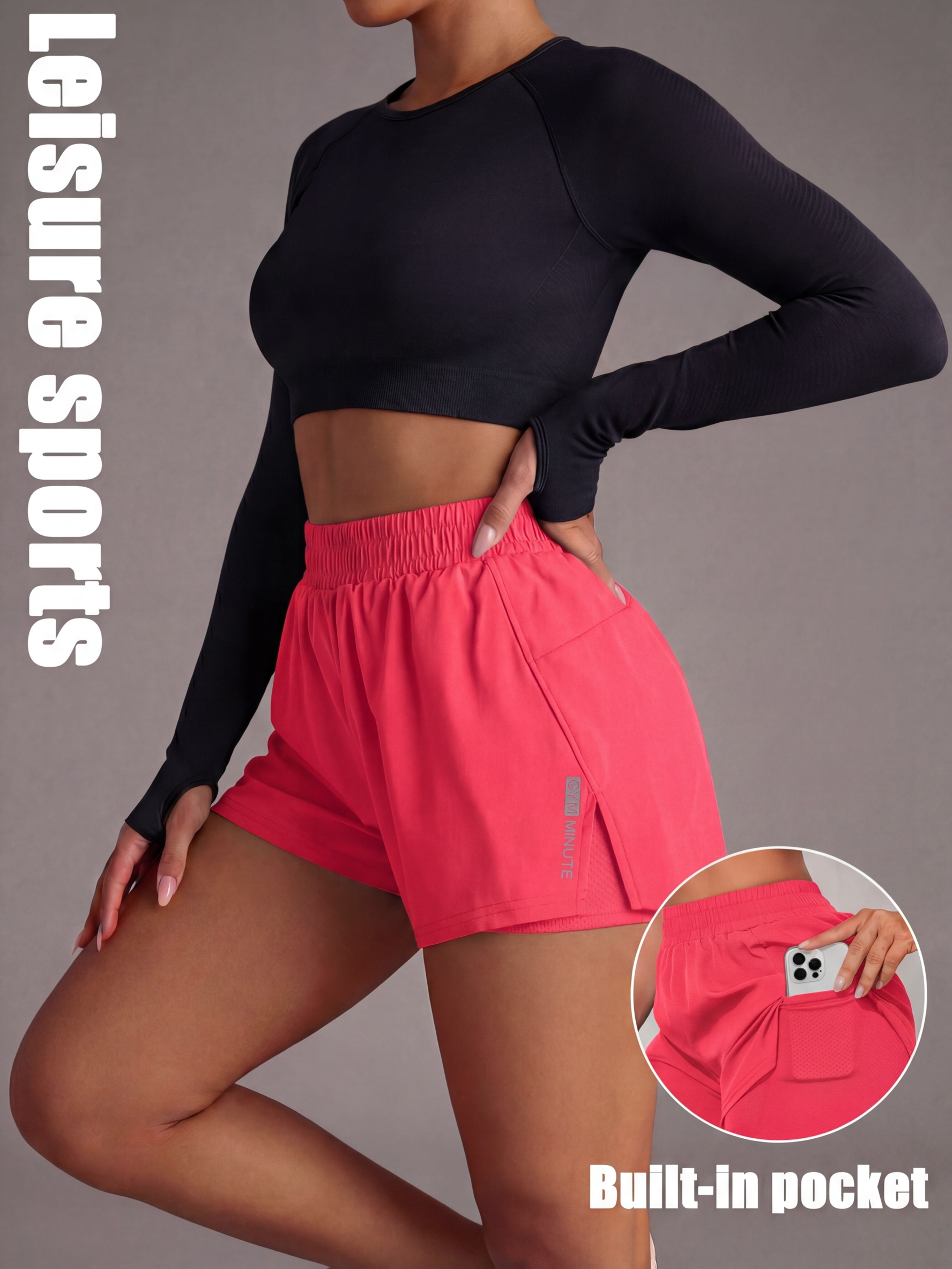 womens non double layer fitness shorts with pockets loose fit running gym shorts suitable for workout training machine washable elastic athletic shorts with no  
