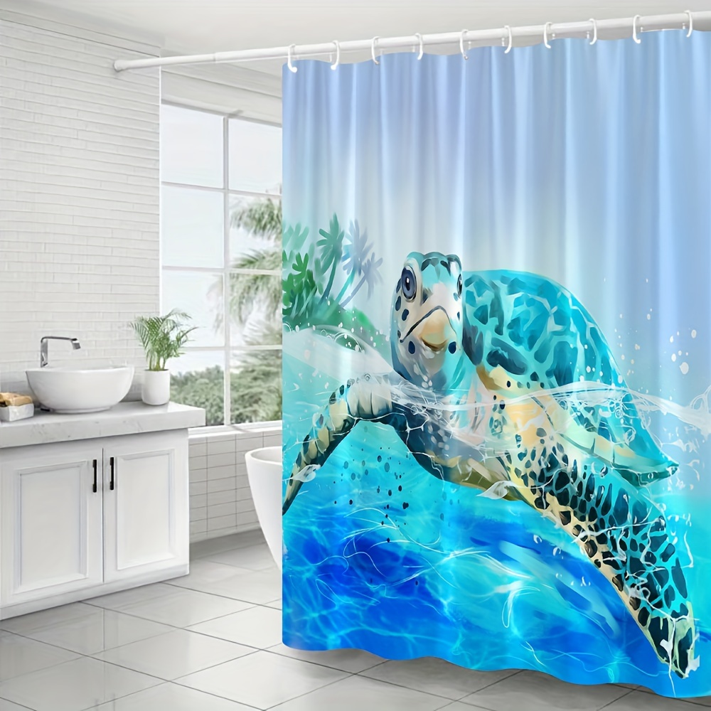 1pc Sea Turtle Ocean Star Pattern Shower Curtain With 12 - Temu
