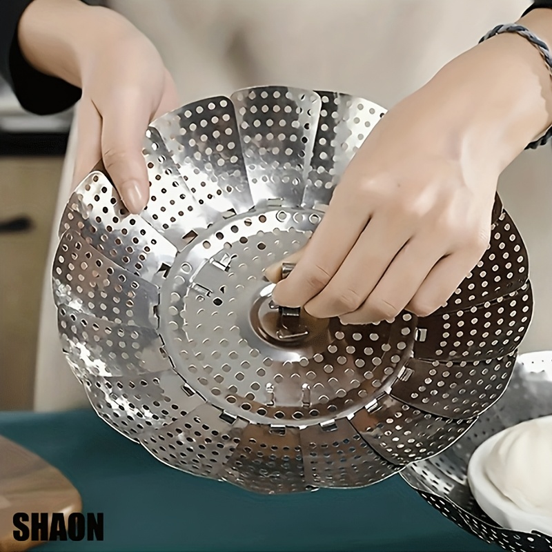 TEMU Shaon 1pc Stainless Steel Foldable Steamer - Multifunctional Foldable Cooking Rack, Suitable For Kitchens And Restaurants