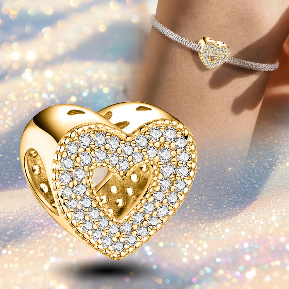 Women's 925 Silver Plated Double-Row Heart Beaded Pendant