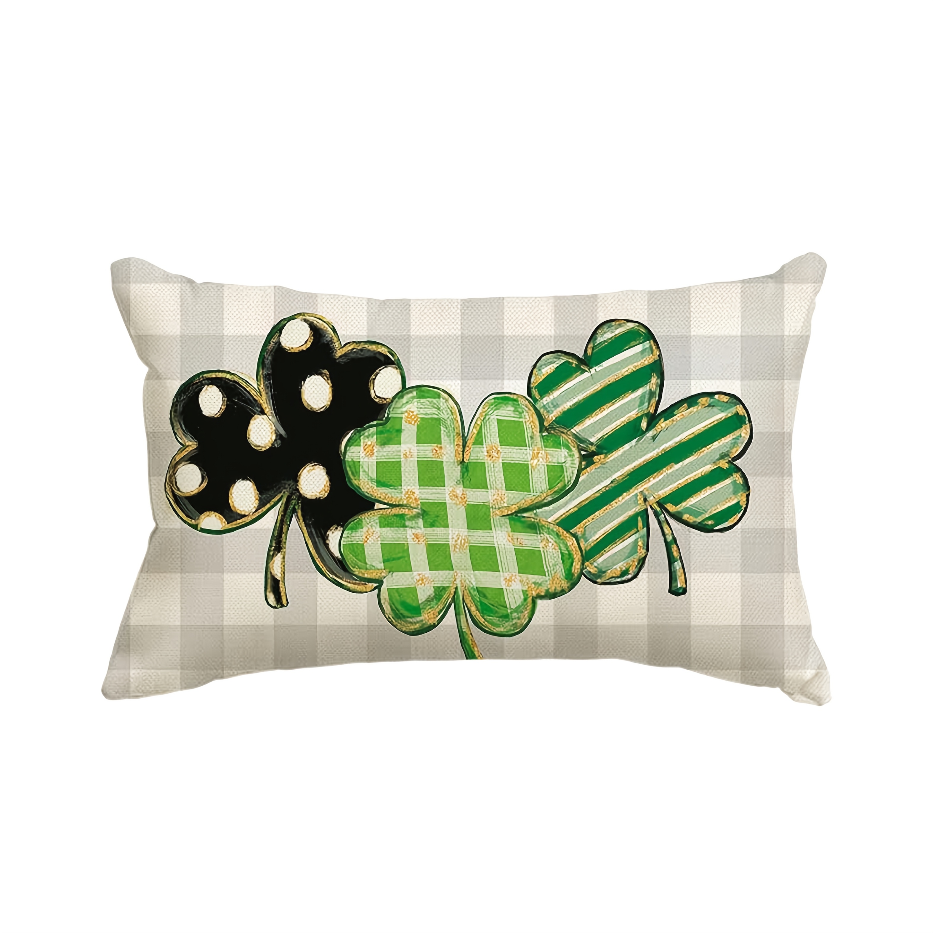 

1pc 's Day Clover Throw Pillow Cover, 12x20 Inch Shamrock Decorative With Polka For Sofa Or Couch - Machine Washable Polyester, Sofa Accessory | Pattern | Woven Fabric