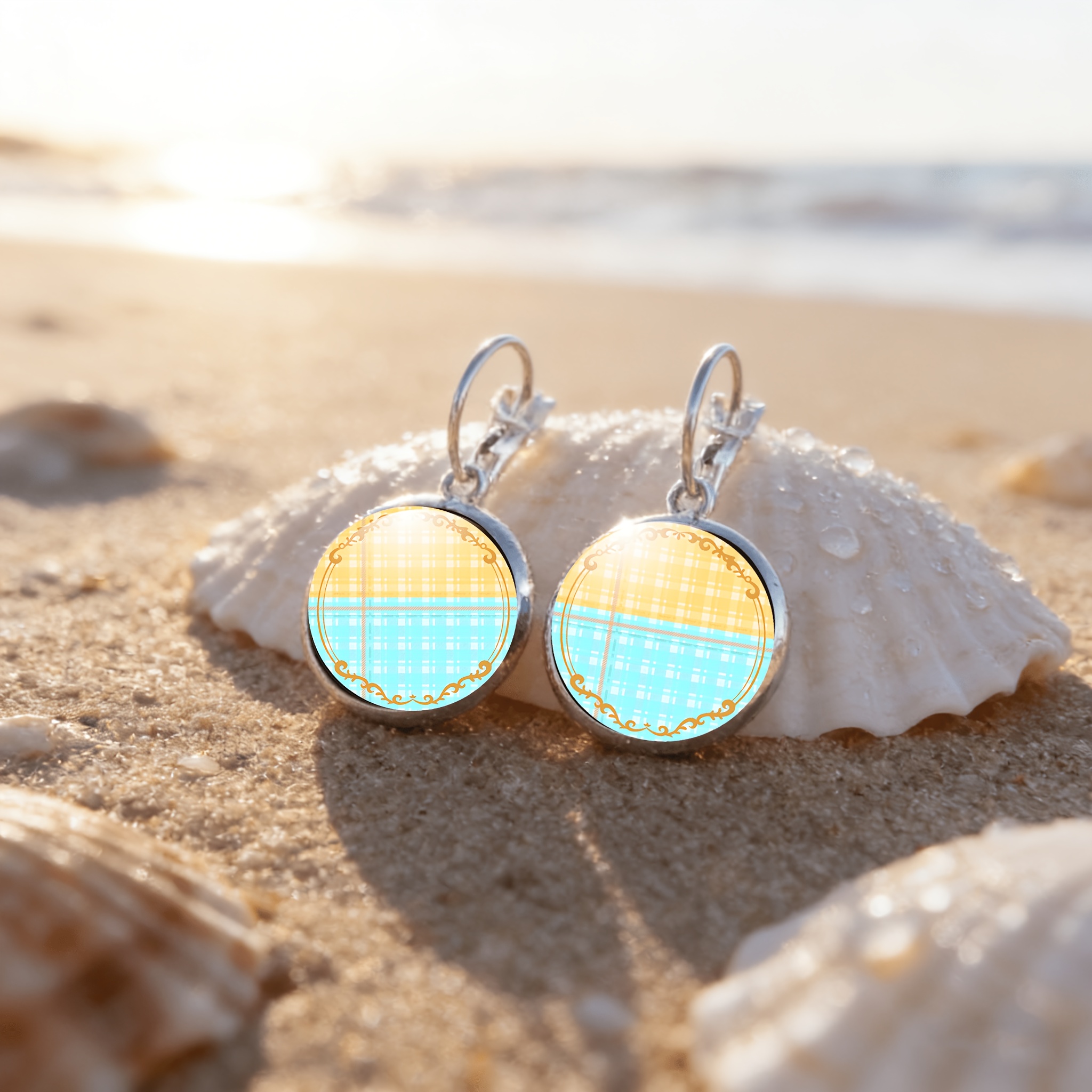 2pc Exquisite White Checkered Earrings Set with Ear Hooks