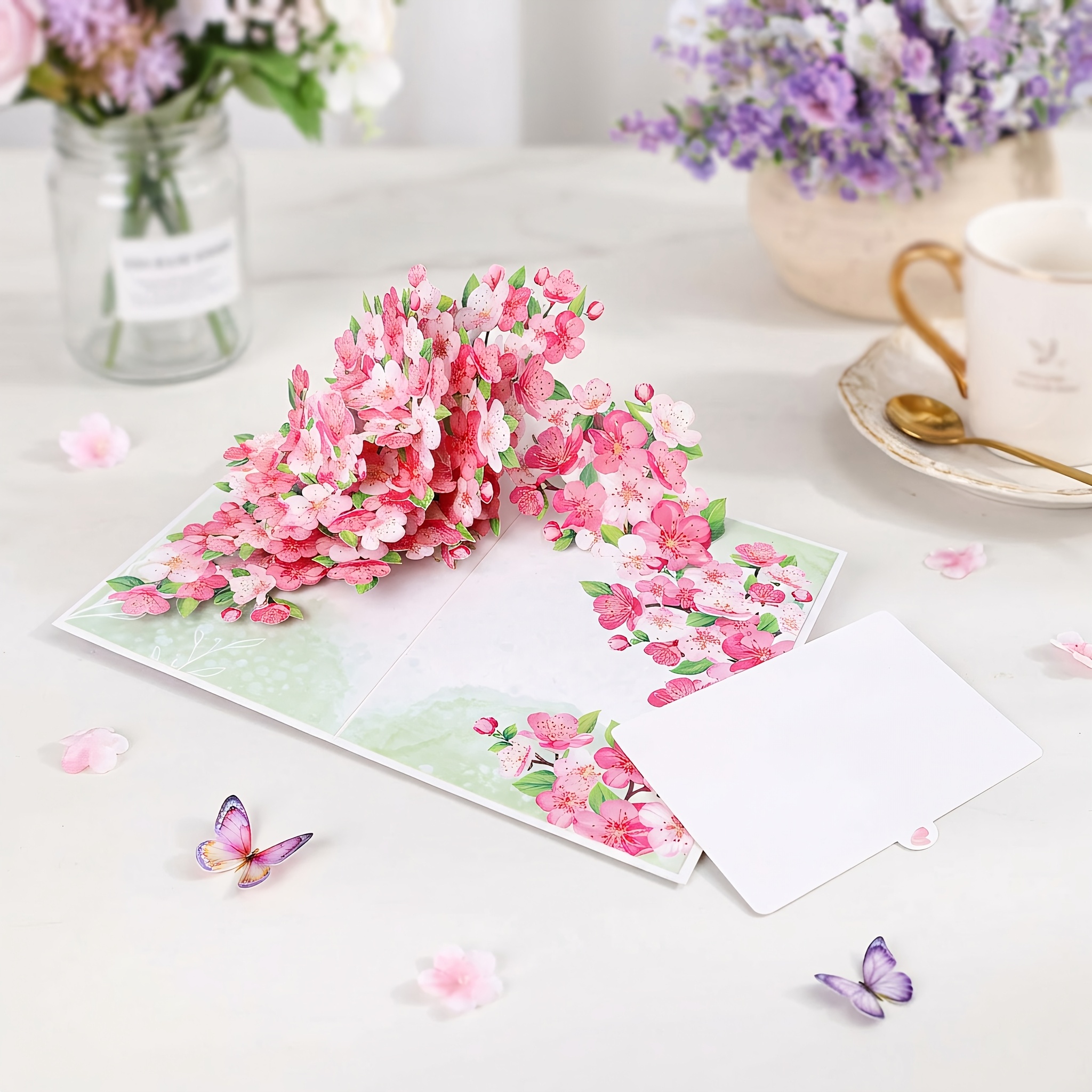 TEMU 【1枚】3D 桜の木 グリーティングカード、手作り 桜 花柄 カード 誕生日、母の日、記念日、結婚式、感謝のギフト 女性、母親、友人、彼女へのプレゼントに