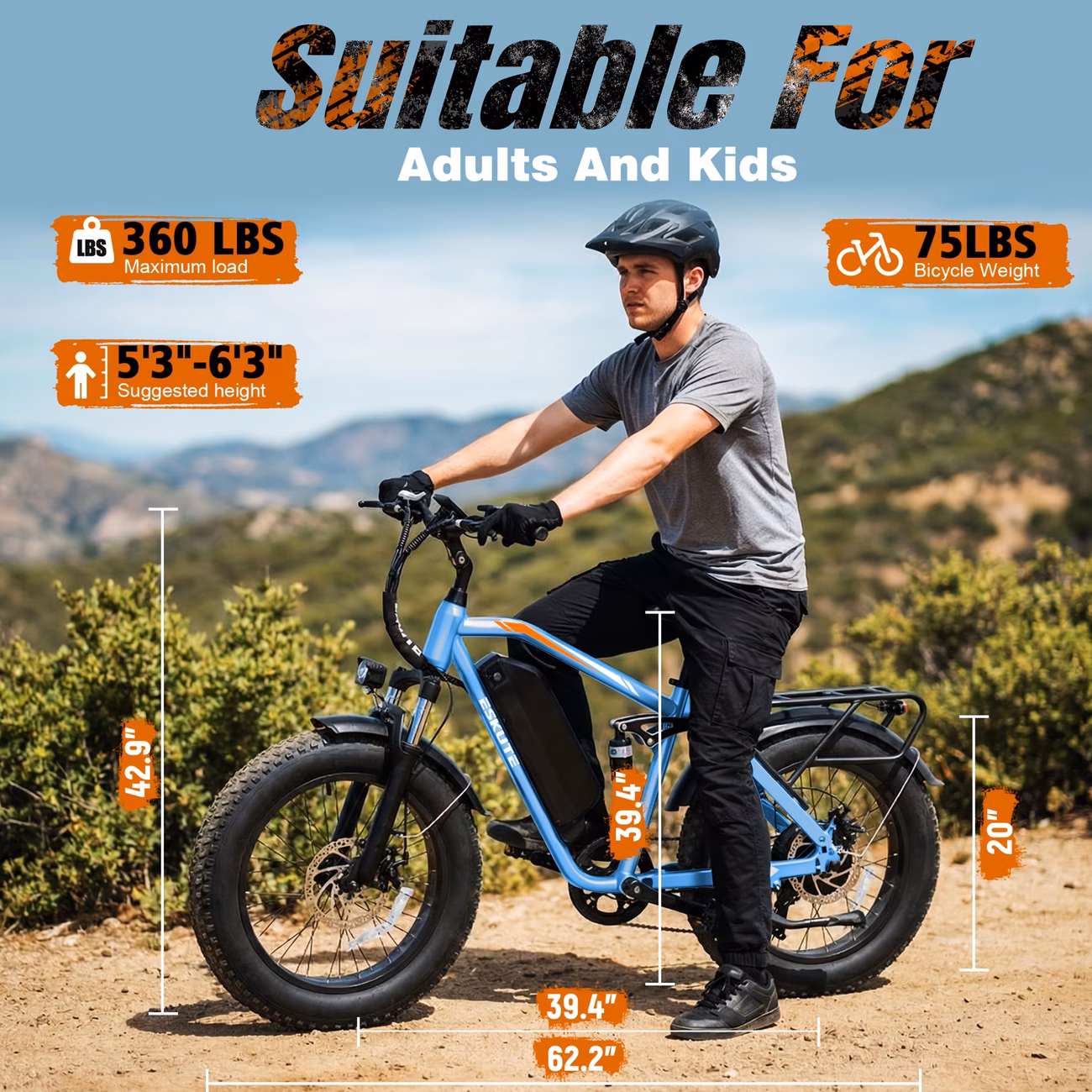 m300f electric bike for 80miles 20 8 range and removable battery 20x4 tire electric mountain bike for men women Product details 5