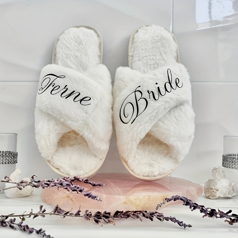 Bridal Party Fuzzy Bride Slippers Personalized Bride Bachelorette