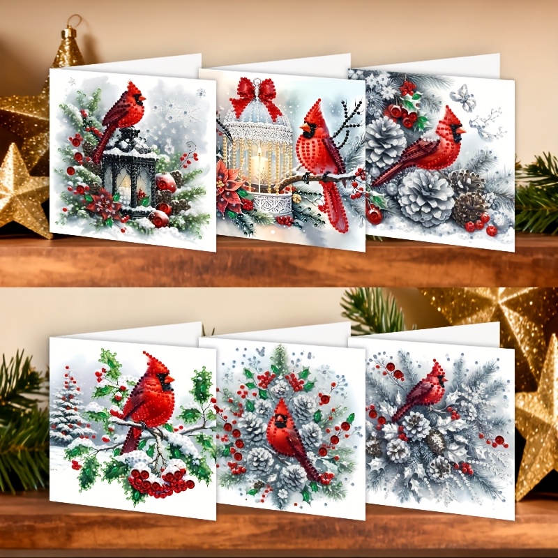 TEMU 6pcs Diamond Painting Greeting Card Set - Christmas Bird Scene | Expressing Wishes With Handmade Cards | Ideal For Elders, Relatives, | By |