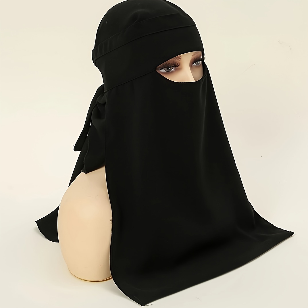 1PC Black Chiffon Hijab Casual Breathable Face Mask, Women'* Face  Covering Sunscreen Wrap Gifts For Eid - Main Image