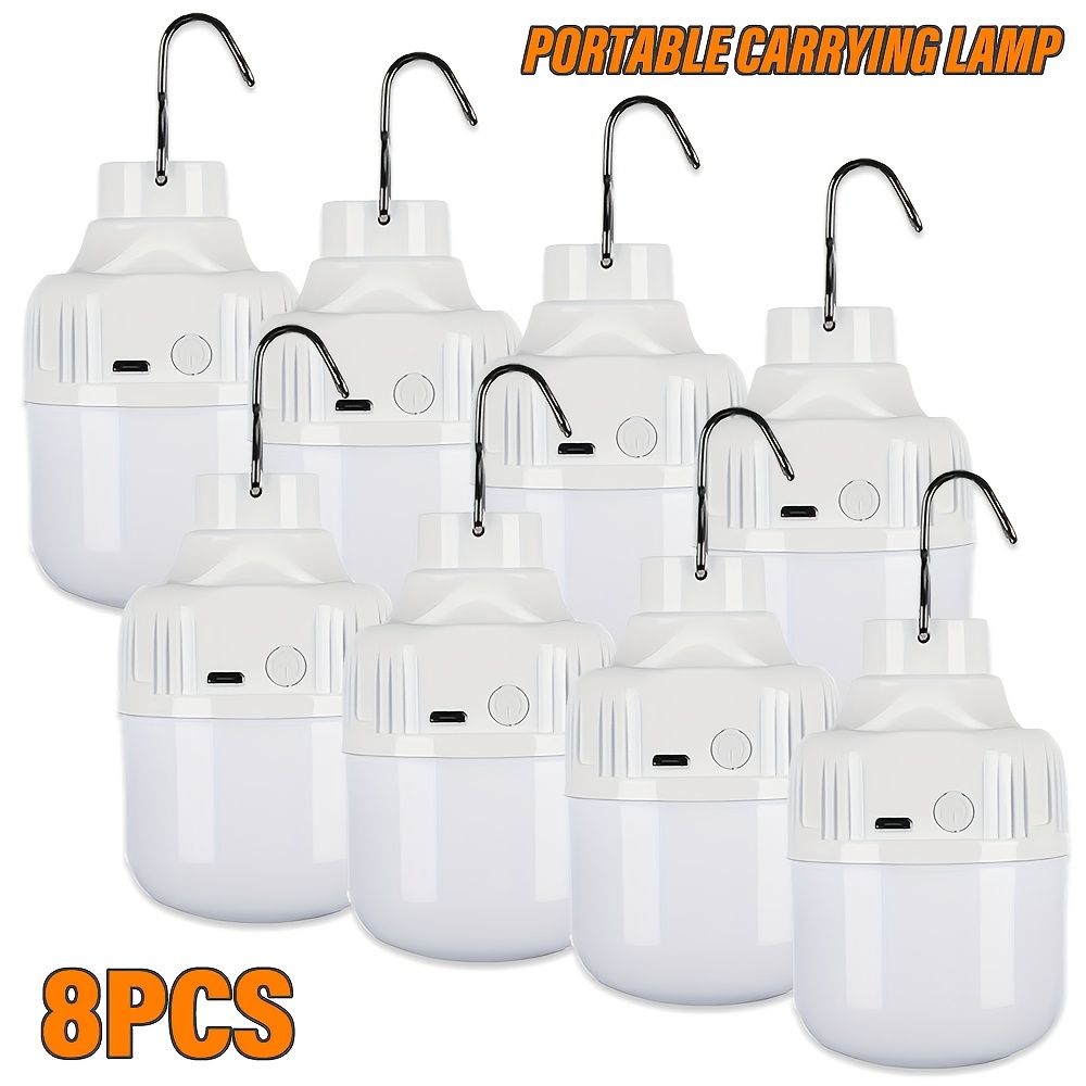 Image of Lihangstar 8pcs Usb Charging Camping Bulb, With Hook, Three-speed Dimmable Portable Tent Light, Outdoor Camping Emergency Led Light