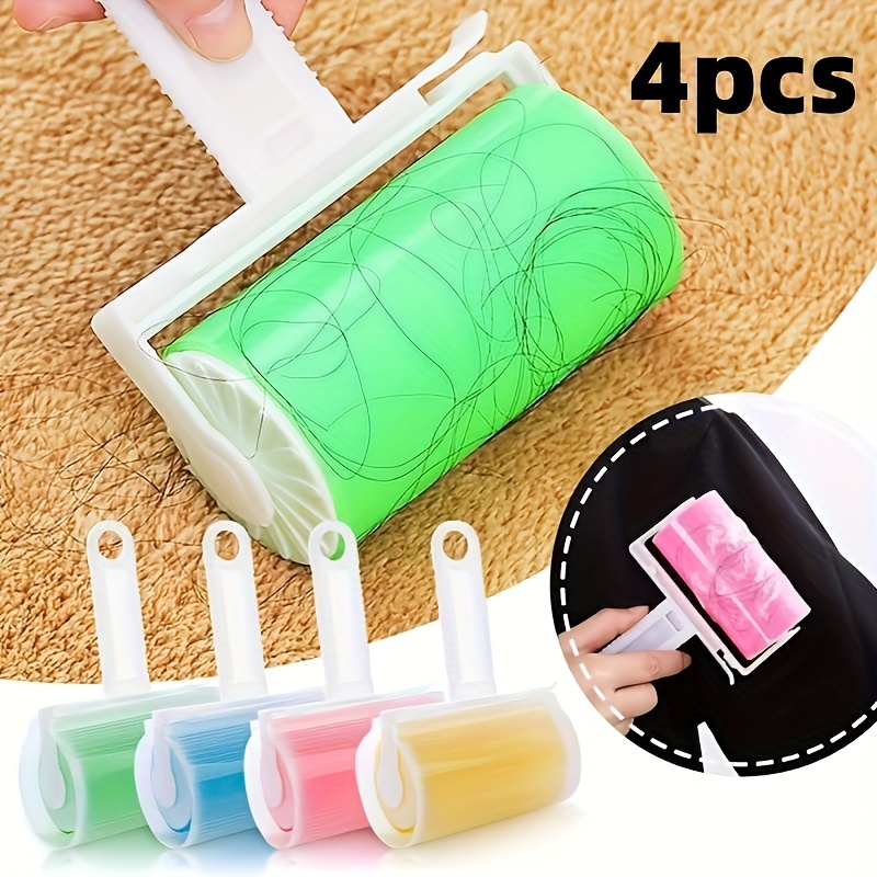 

4pcs Sticky Hair Rollers, Handheld Carpet Rollers, Washable Reusable Pet Hair Removal Rollers With Covers, Remove Pet Hair, Dust And Hair, Strong Adhesive For Floor, Carpet, Clothes