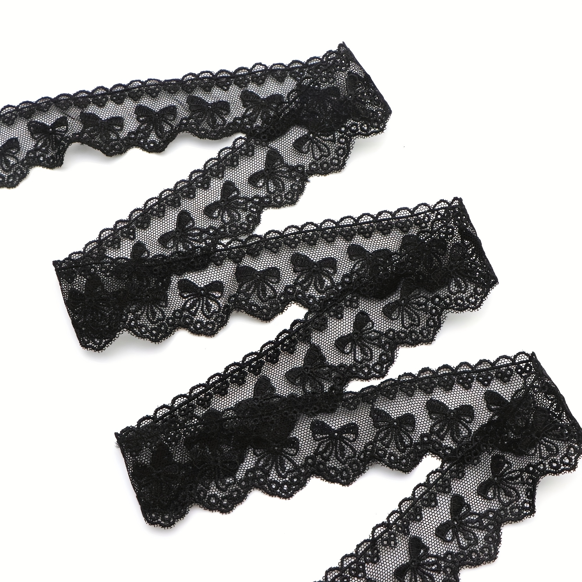 1yard Embroidered Lace Trim, Decorative Ribbon For Home Decor, Diy Sewing, Doll Accessory, Wedding Decoration, Clothing Hemming, Hair Accessories, Gift Bouquet Packaging - Black & White Lace Ribbon