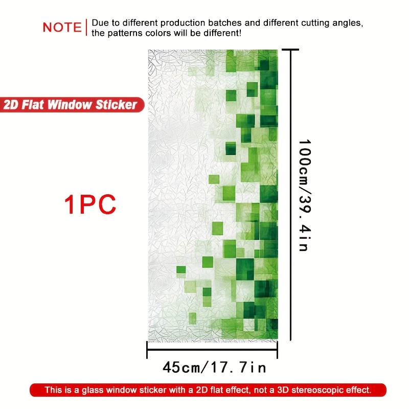 TEMU 2d Flat, 1pc 2d Flat Crescent Window Sticker, Green Pixelated Abstract Pattern Stickers, The Sunlight Will Create Colorful Light.,electrostatic