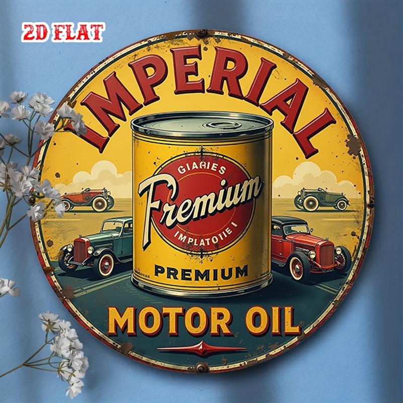 TEMU 2d Flat, 1pc Retro Oil Ad Round Decorative Sign, Printed With Oil Drums And Vintage Cars, Rich And Colors, Suitable For Auto Repair Shops,