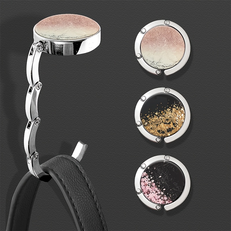 2d Flat, 3pcs Purse Hook For School & Office, Foldable Bag Hanger With Sakura/golden/marble Patterns, Keep Bag Clean, Portable Handbag Holder For Women Desk Accessories