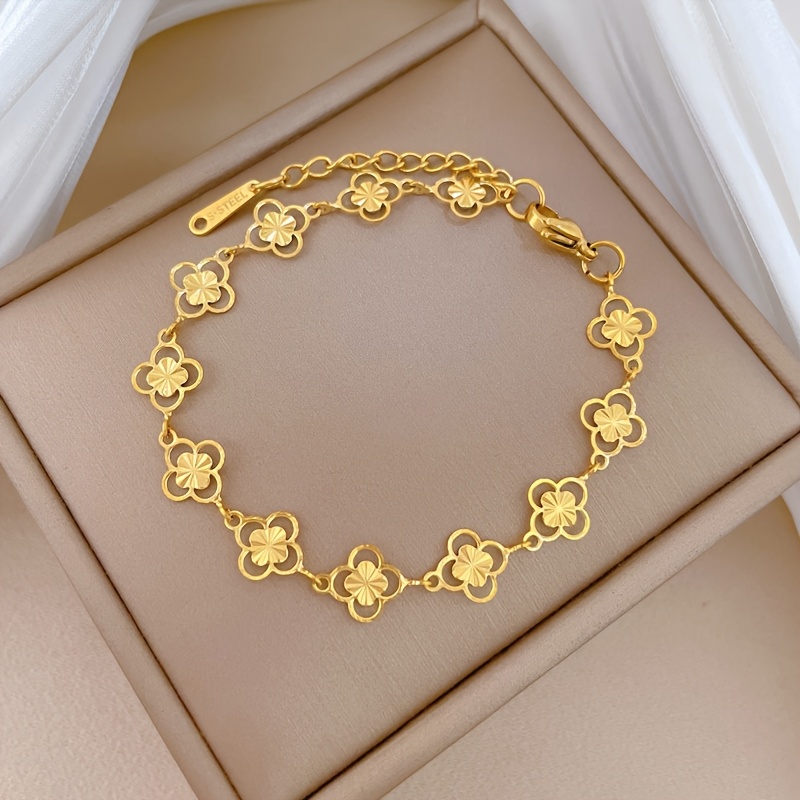 Image of Fashionable Women' Steel Bracelet, Plated With, Non-fading, Hypoallergenic, Flower Minimalist Jewelry, A Birthday And Holiday Gift For And Mother