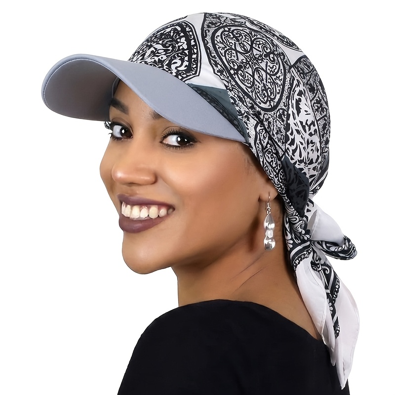 TEMU Paisley Brim Headscarf Hat, Outdoor Sun Hat, Tie-strap Duckbill Square Scarf Sun Hat