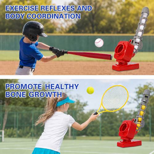 baseball and tennis pitching machines easy automatic pitching training devices adjustable pitching angle with and tennis rackets suitable for beginners for outdoor sports and play without battery