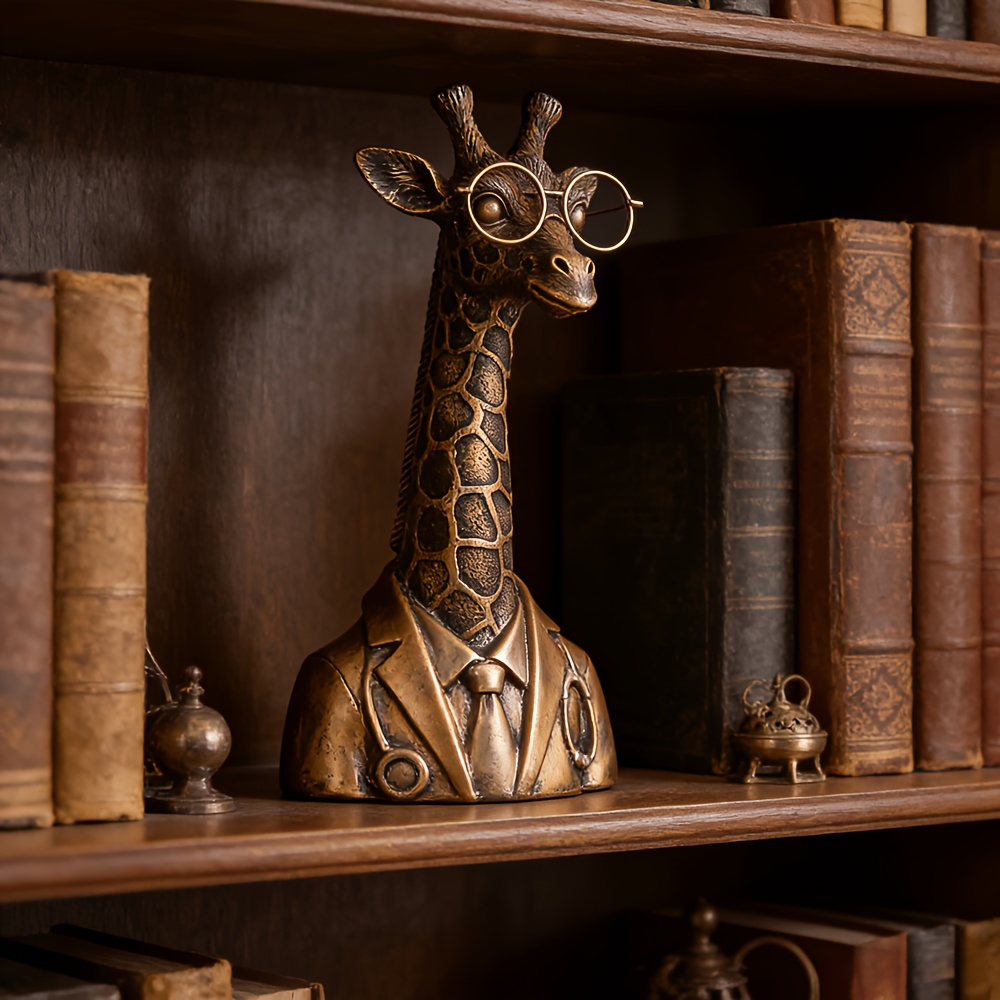 TEMU Retro Finish Giraffe Physician Bust Ornament, 9.4" Resin Doctor Giraffe Sculpture, Unique Medical Professional Gift, Healthcare Worker
