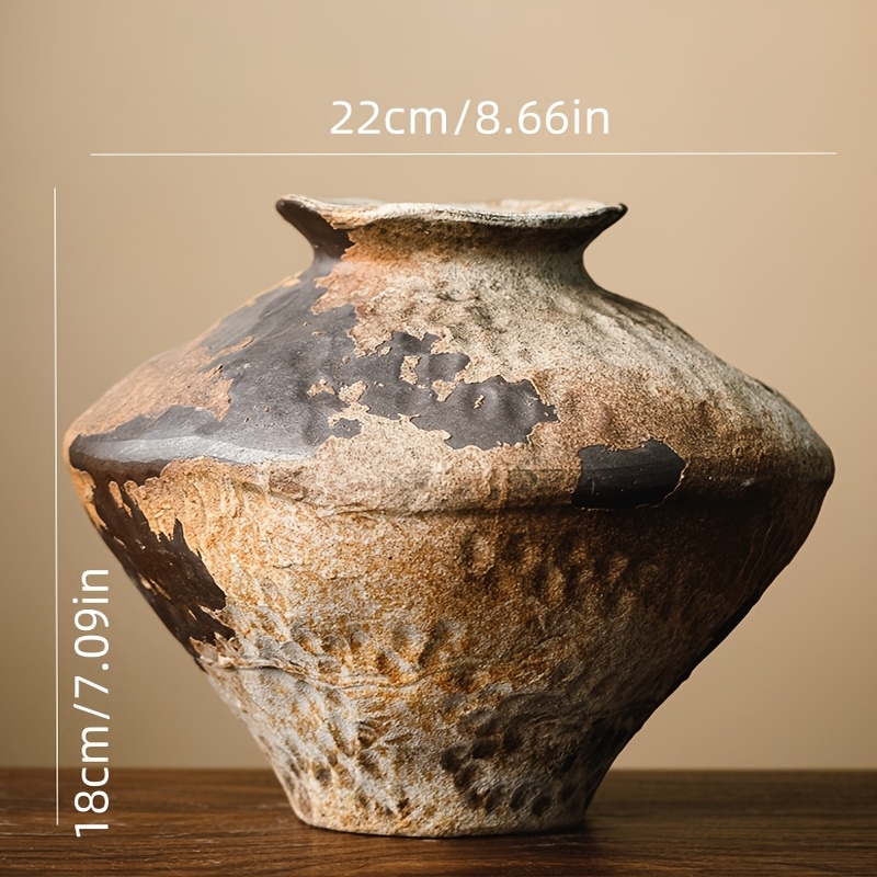 A Rustic Ceramic Vase from a Countryside Cottage - a Vintage-Style Wide-Mouth Decorative Piece, Suitable for Home, Living Room, And Dining Table Decor, Vase Home Decoration