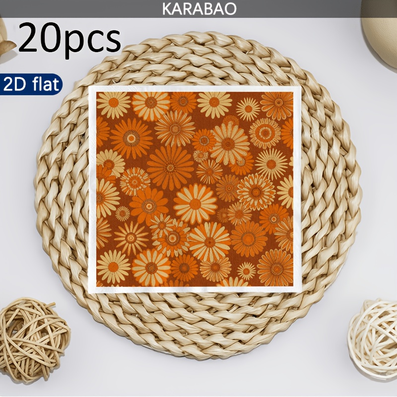 TEMU 20 serviettes, motif marguerite orange vintage, pour une maison chaleureuse, papier de de bois double épaisseur, difficile à déchirer lorsqu'il