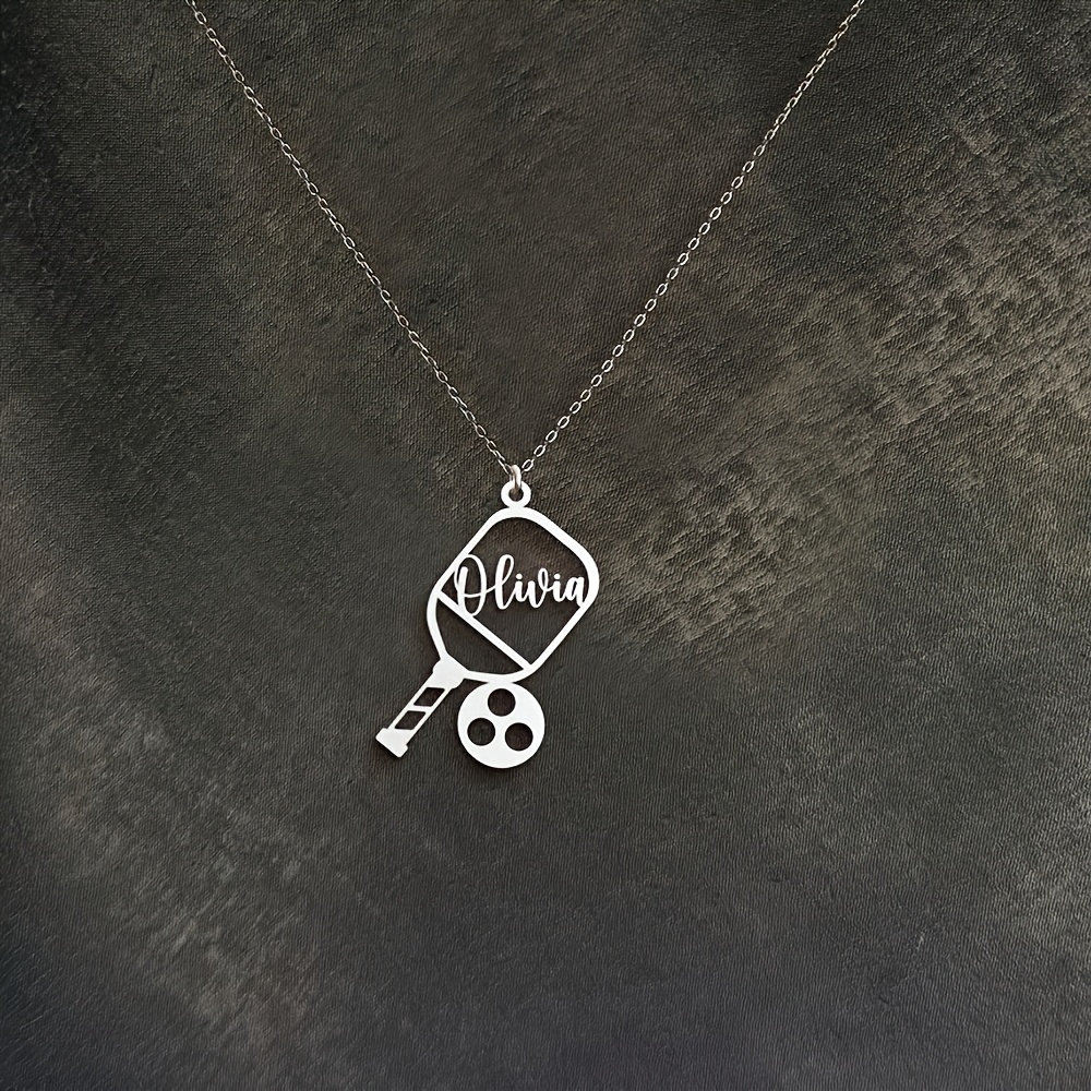 TEMU 1pc Custom Pickleball Name Necklace, Personalized Sports Pendant Necklace, Stainless Steel Nameplate Pendant, Versatile Daily Accessory, Trendy