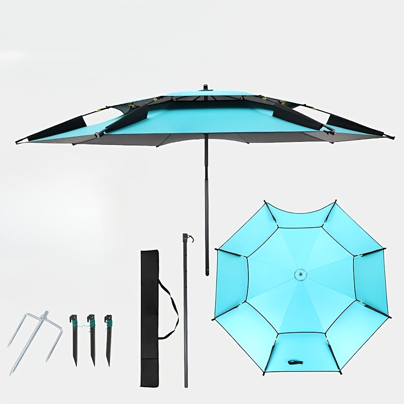 Extra Large 2m-2.4m Outdoor Umbrella with Turquoise Canopy & Frame - 360° Adjustable Sun Shade, Heavy-Duty Rectangular Beach Umbrella for Pool, Patio, Balcony, Lake - Easy-Clean Fabric, Sturdy Base Compatible (Grey/Black Frame, Multi-Color Options Available) - Ideal for Fishing, Outdoor Gatherings, and Large Spaces - Classic Design with Wide Coverage, Patio Umbrella, Parasol, Picnic Umbrella For Outdoors, Out Door Large Umbrella, Shade Umbrellas For Plants, Pool Umbrella,