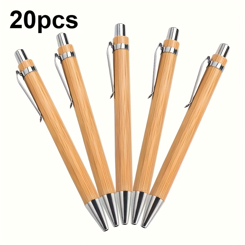 20pcs Bamboo Retractable Ballpoint Pens, Round Body With , Medium Point, Ideal For Office, Business, School & Events, Perfect Gift