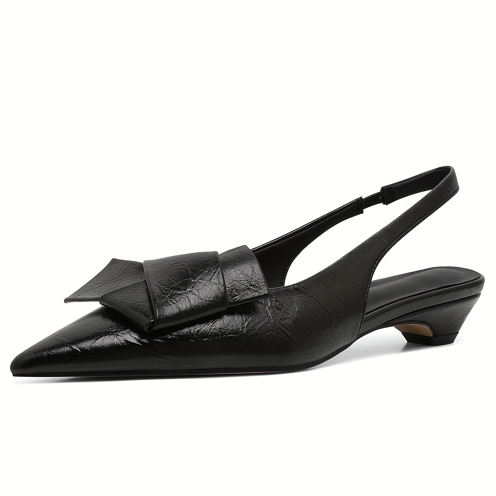 womens elegant pointed toe slip on flats with kitten low heel bungee slingback strap lightweight pu cover black comfortable for spring casual formal wear kitten heels