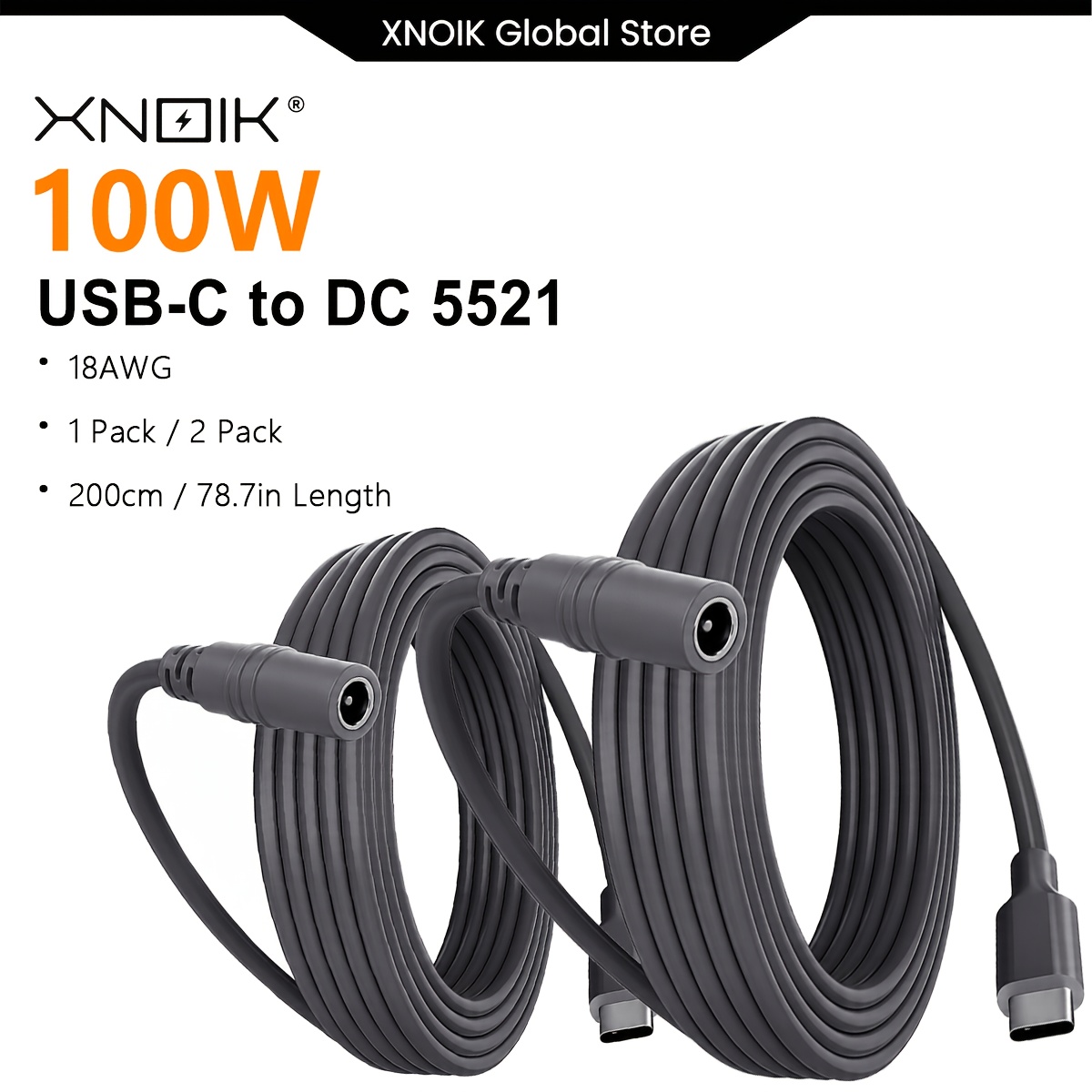 Câble d'alimentation USB C vers DC 5521, cordon d'alimentation Type C 100W, câble de charge 18AWG avec port 5,5 mm x 2,1 mm, câble d'extension d'alimentation extérieur pour terminaux satellites portables, pour Starlink Mini, camping, alimentation de secours, essentiel technologique pour la rentrée