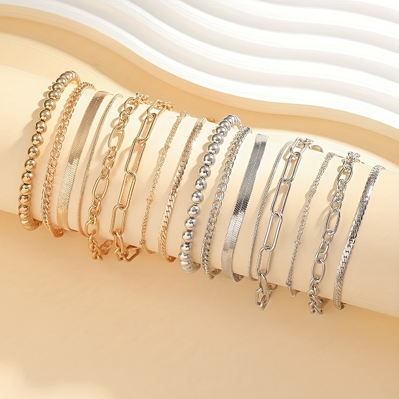 

8 Pieces Fashionable Stainless Steel Bracelet Set - Minimalist Golden And Ladies' Hand Chains, Suitable For Daily Wear And Parties, Perfect For Valentine's Day And All Year Round